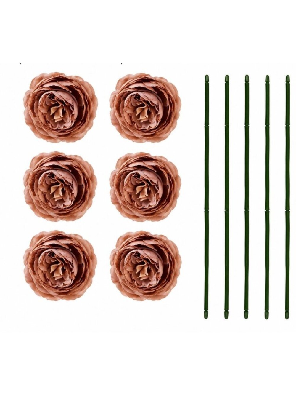 Chocolate Cream Brown Artificial Peony Ranunculus Flowers Set of 6 with 7 Inch W